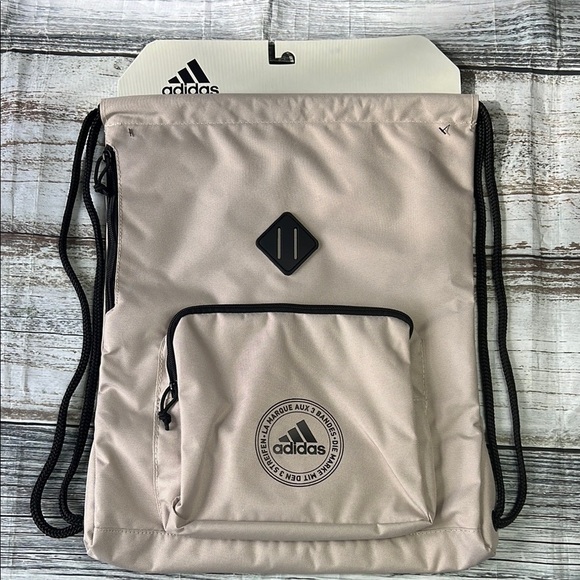 Adidas Classic 3S 2 Sackpack Wonder Beige / Black #5156943 *NEW* Backpack Gym - Picture 1 of 10